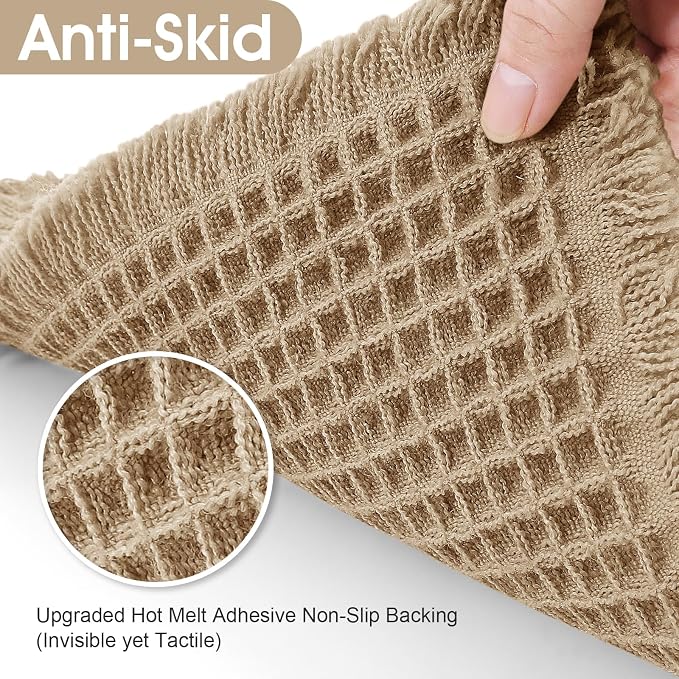 ACCUMTEK Upgraded Waffle Bath Mat, 24"x17" Beige, Super Absorbent Non-Slip Quick Dry Bathroom Rugs with Tassels, Machine Washable Ultra Soft Boho Bath Rugs for Floor, Toilet Mats Boho Farmhouse Decor