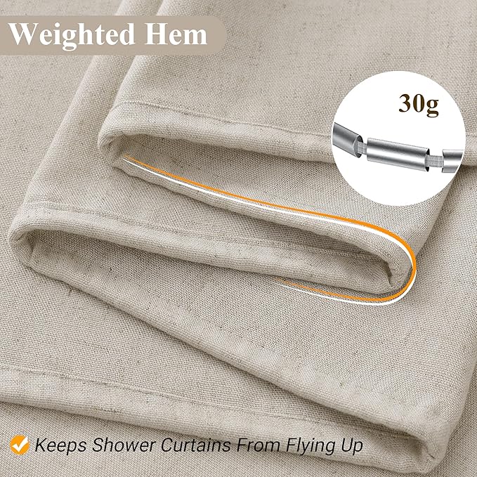 Naturoom Light Tan Linen Shower Curtain, Cloth Textured Fabric Shower Curtain Set with Hooks, Simple Elegant Modern Farmhouse Country Ultra Thick Bath Curtains for Bathroom,Water Repellent,72x90