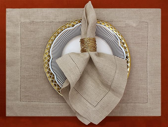 Genuine Linen Napkins - Set of 12 Cloth Napkins with Hemstitch Detail - Hand Crafted Pure Luxury Linen Reusable Lunch Dinner Napkin - Fall Summer Holiday Table - Large 18x18 Natural - COTTON CRAFT