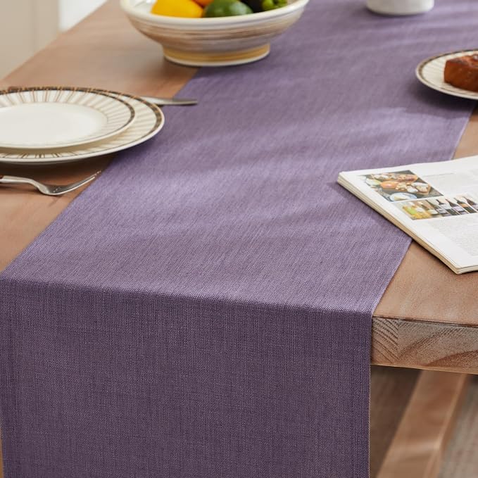 ZeeMart Rustic Cotton Linen Table Runner, 13x36 Inches Purple, Farmhouse Style Purple Table Runners 36 Inches Long, Washable Kitchen Dining Table Decoration for Home Party Decor