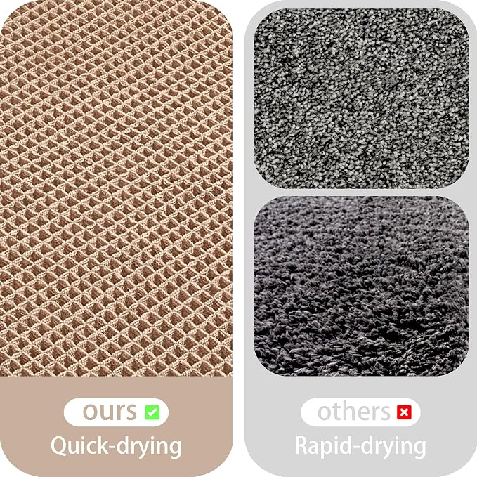 Waffle Bath Mat Non Slip, Boho Bathroom Rug, Super Absorbent Quick Dry Bathroom Mat, Soft Farmhouse Bath Rug with Tassels, Small Washable Shower Mats for Floor 24"x36", Brown