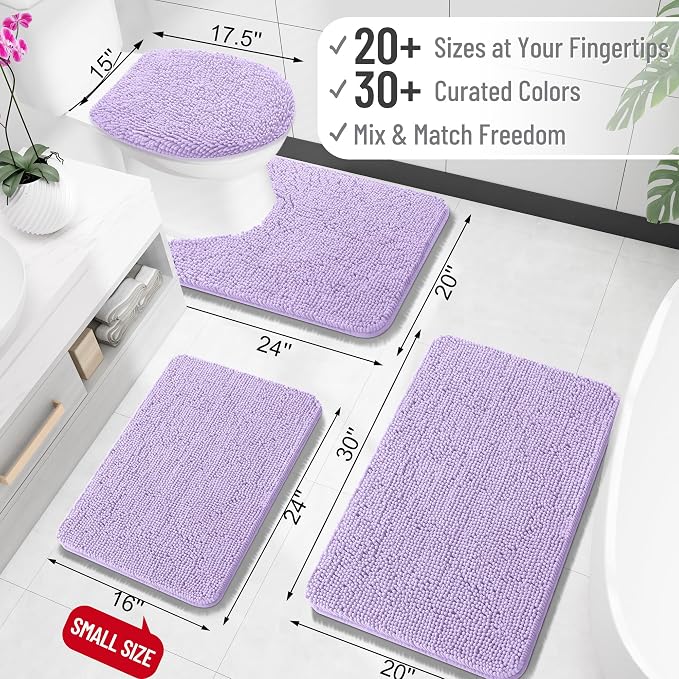 OLANLY Bathroom Rugs 35x24, Extra Soft Absorbent Chenille Bath Rugs, Rubber Backing Quick Dry, Machine Washable Bath Mats for Bathroom Floor, Tub and Shower, Home Decor Accessories, Lavender