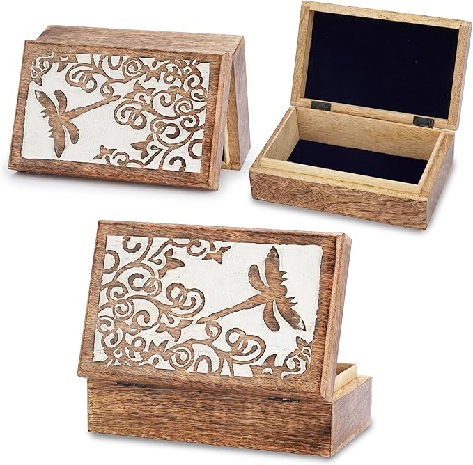 Ajuny Wooden Jewelry Keepsake Box 8x5 Inch – Handcrafted Decorative Treasure Chest for Men & Women, Multipurpose Reptier Carved Wooden Storage Box for Trinkets, Memory, Gifts, and Home Decor