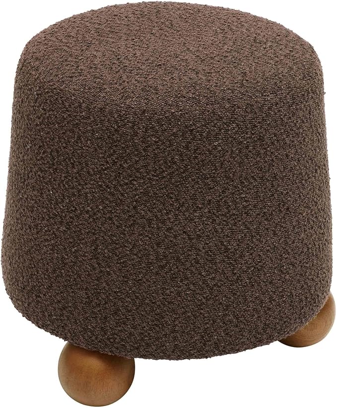 First of a Kind Living Room Ottoman in Brown Boucle - Modern Bedroom Ottoman with Spherical Solid Wood Legs - Fiber-Wrapped Foam - Easy Clean, Minimal Assembly