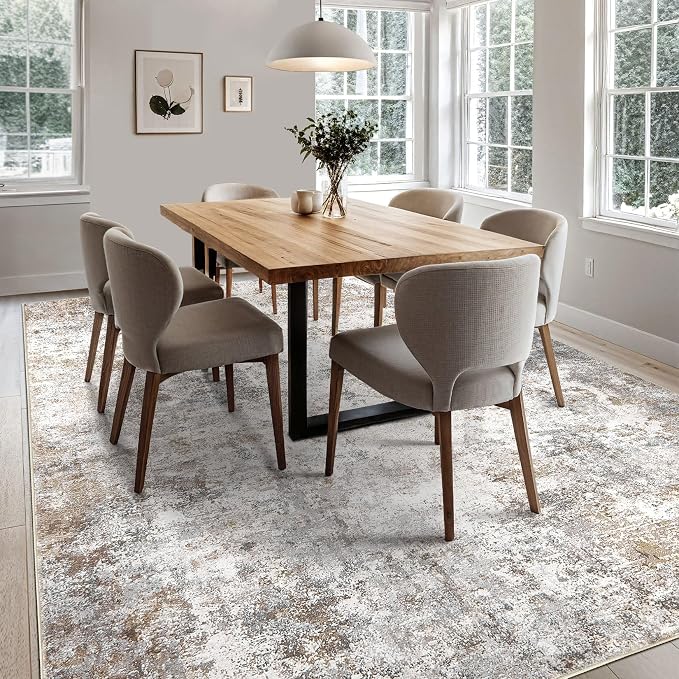 UERMEI 6x8 Area Rug Living Room Rugs - Washable Neutral Modern Abstract Soft Thin Rug Indoor Floor No Slip Rug Carpet for Bedroom Under Dining Table Home Office Decor - Brown Grey