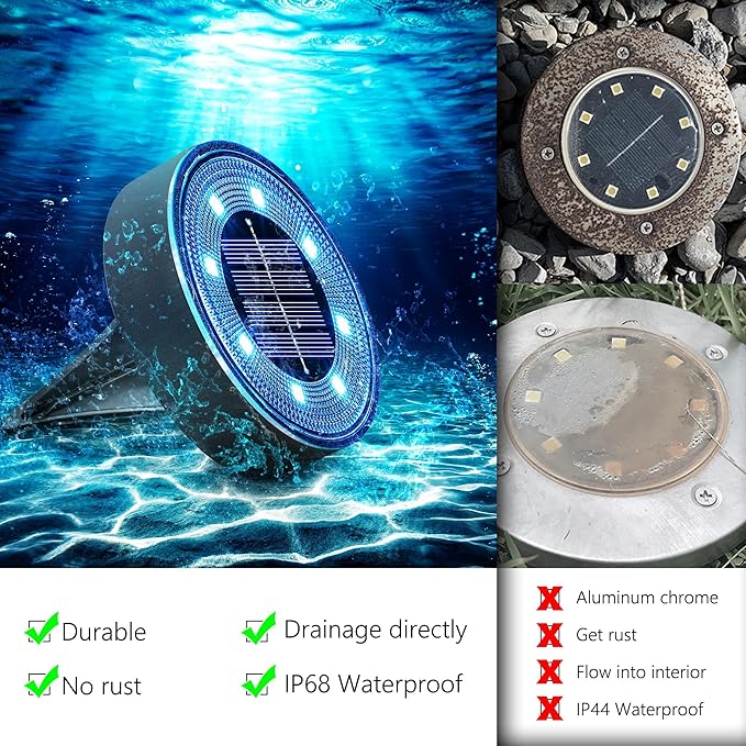 Joomer 16 Pack Solar Ground Lights, 2-in-1 Solar Lights Outdoor Waterproof Solar Powered Disc Light Landscape Garden Lighting Light for Patio Pathway Lawn Yard Driveway Walkway Deck Step (Blue)