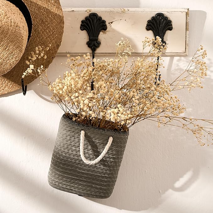 Vaseking Elegant Petite Vase, 6.6 inch Ceramic Modern Minimalism Basket Vase with Hanging Rope, Creative Tote Bag Vases for Home Decor, Living Room, Wedding, Bookshelf Decor, Gray