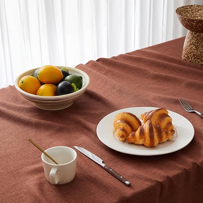Linen Tablecloth with Tassels, Farmhouse Style Terracota Tablecloth, Water Resistant Burlap Tablecloths for Rectangle Table, 60x120 Inch Terracota