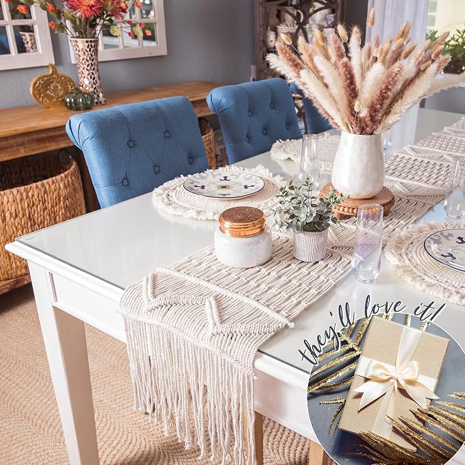SnugLife Macrame Table Runner Long | Boho Table Runner | Wedding Table Decor | Vintage Farmhouse and Bohemian Dining Room Style (13" Wx100 L)