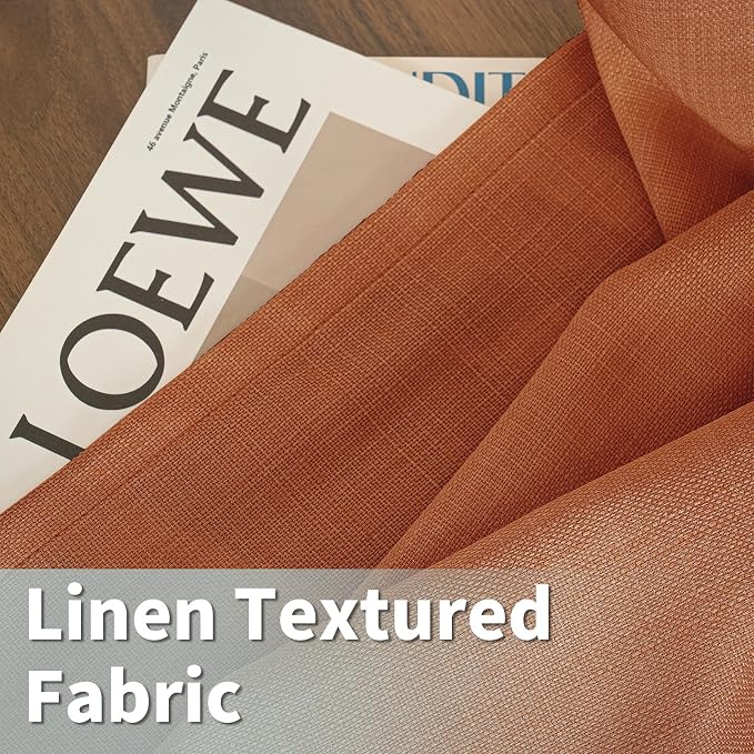 LAMIT Terracotta Linen Curtains 90 Inch for Living Room, Light Filtering Fall Western Decor Panels, Grommet Boho Farmhouse Rustic Drapes for Bedroom, 2 Panels Set, 52 x 90 Inch