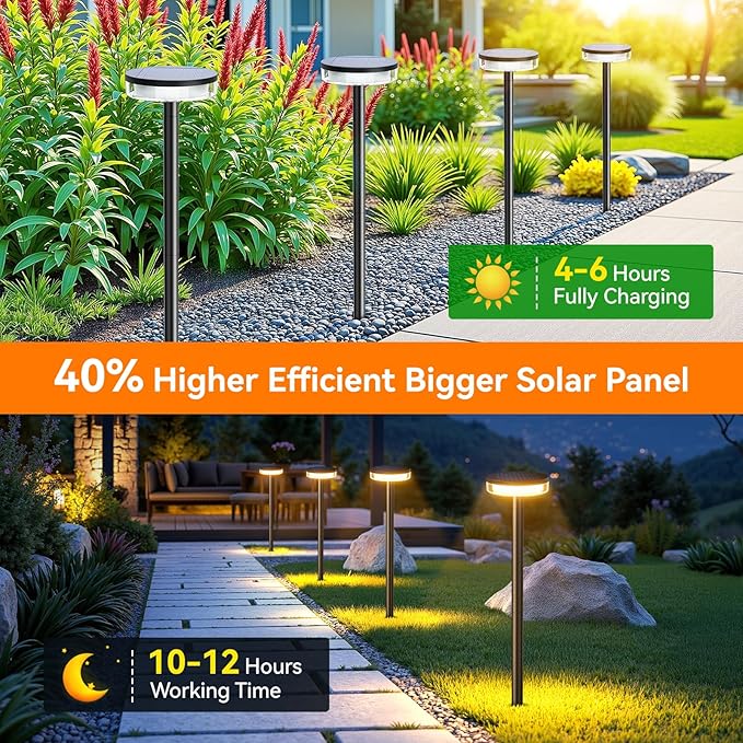 LETMY Solar Pathway Lights Outdoor, 6 Pack 2X Brighter Solar Lights Outdoor Waterproof, Taller Pathway Light with Larger Panel, Auto On/Off Up to 12Hrs Driveway Light for Yard Outside Patio Path Lawn