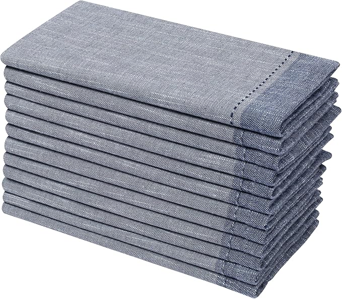 Palisa Cotton Cloth Dinner Napkins Set of 12 Contrast Boarder Napkin for Dinning Table Linen Decor Everyday Party Use Wedding Reception Farmhouse 18x18 Inch – Grey