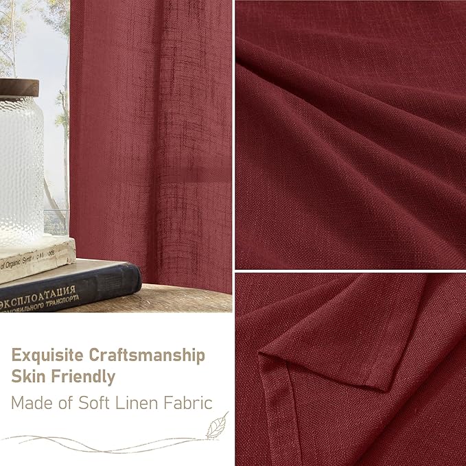 LAMIT Burgundy Red Semi Sheer Window Linen Curtains 63 Inch Length, Light Filtering Panels Back Tab and Rod Pocket Christmas Decor Drapes for Bedroom/Living Room, 2 Panels, 34 x 63 Inch