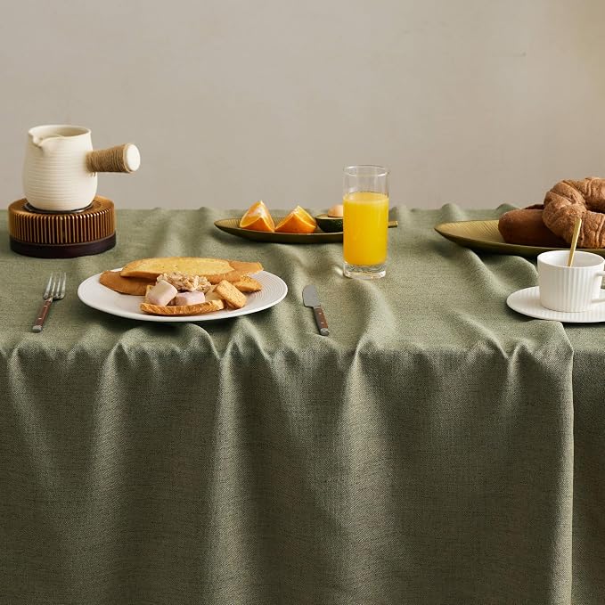 Linen Tablecloth for Rectangle Table, 60x120 Inch Olive, Farmhouse Style Green Tablecloth, Water Resistant Burlap Tablecloths for Dining Table Farmhouse Kitchen