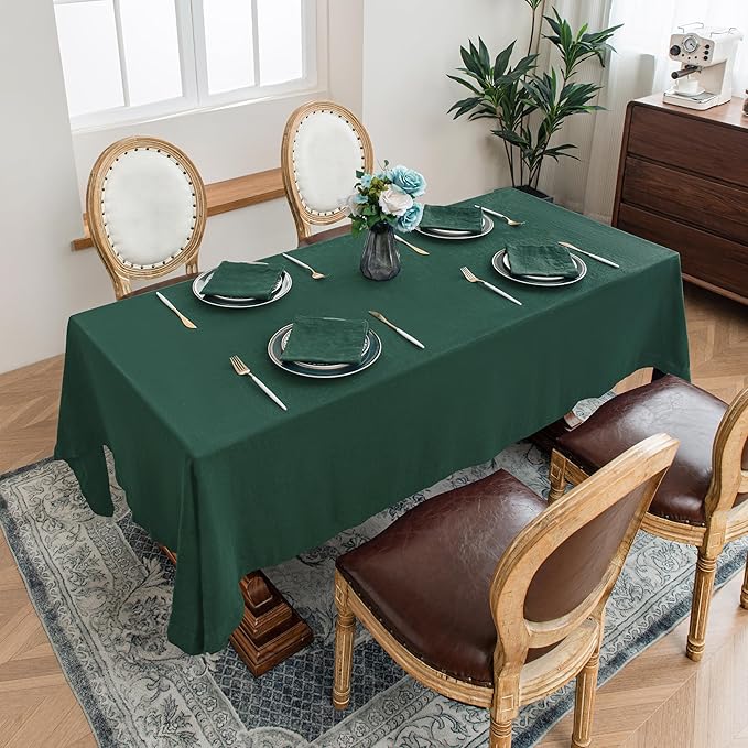 Linen World Linen Tablecloth,100% French Linen Green Tablecloth 90" x 60" Inch,Washable Rectangular Tablecloth for Dining,Outdoor,Weddings and Restaurants,Decorative Thanksgiving Christmas