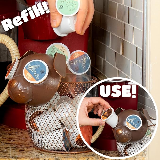 Made Easy Kit Coffee Pod Basket Organizer Practical Decoration - Compatible with Keurig K-Cup Pods & Capsules - Home Cafe Bar Decor Useful Kitchen Countertop Freestanding (Pig Pink)