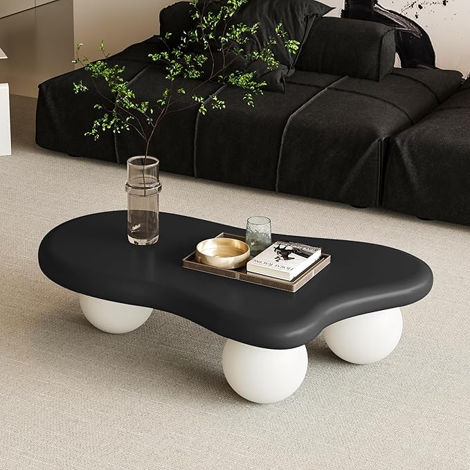 40" Modern Coffee Table Cloud Shape Low Center Table Cute Irregular Indoor Tea Table with 3 Ball Legs for Living Room Small Space