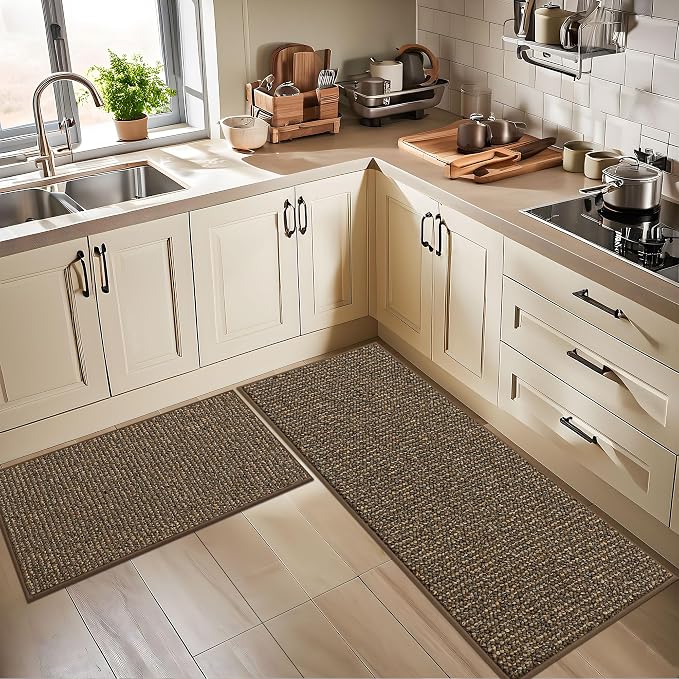 BEQHAUSE Kitchen Runner Rugs 20"x48", Non-Slip Kitchen Mats for Floor, Super Absorbent and Stain Resistant Kitchen Rug, Machine Washable Rugs for Kitchen, Hallway, Laundry & Sink, Brown
