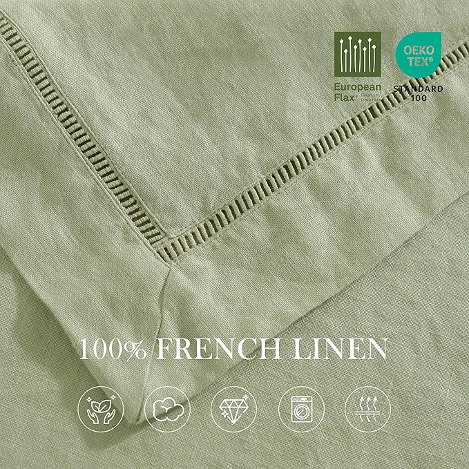 Linen World Hemstitch Linen Tablecloth,French Linen Sage Tablecloth 90" x 60" Inch,Washable Rectangular Table Cloth for Dining,Outdoor,Weddings and Restaurants,Decorative Thanksgiving Christmas