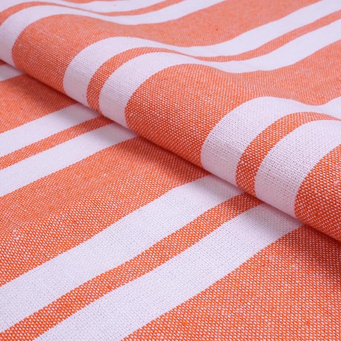 Encasa XO Cotton Dining Table Runner | Franca Orange Stripes | Size 13x59 in - Machine Washable & Durable
