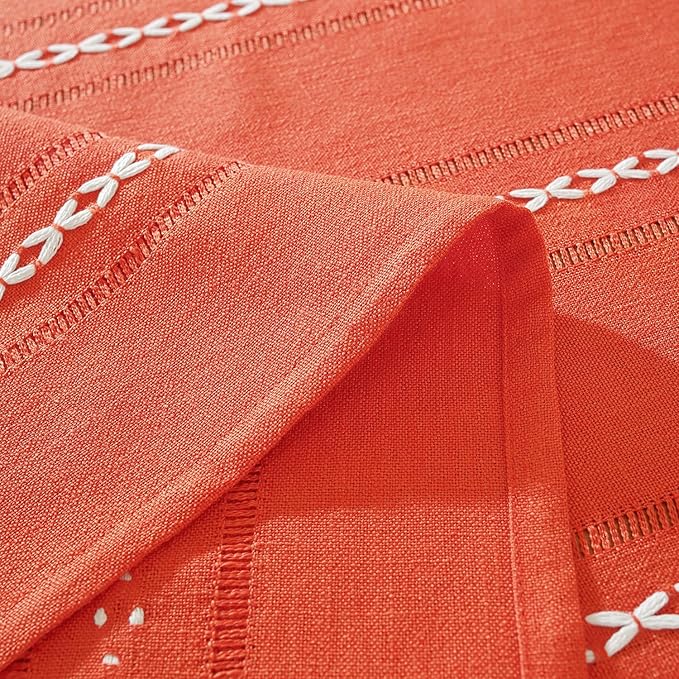 Chassic 60 x 120 inches Farmhouse Style Linen tablecloths, Wrinkle Resistant Washable Dining Room Table Cloths for 8 Foot Rectangle Tables - Hemstitch Maple Orange