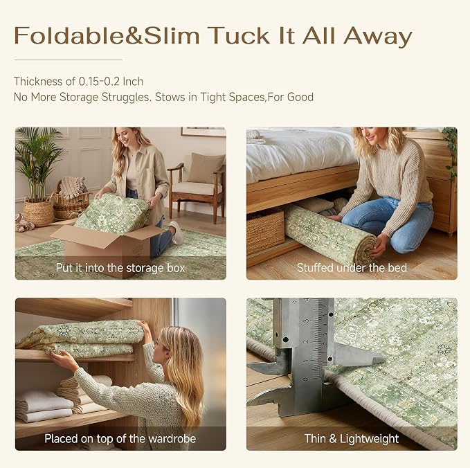 HUGEAR 2x6 Runner Rug Machine Washable Light Green Hallway Area Rugs Indoor Accent Rugs Floral Low Pile Carpet Distressed Throw Rug Bedroom Living Room Office Dining Kitchen Laundry Non Slip