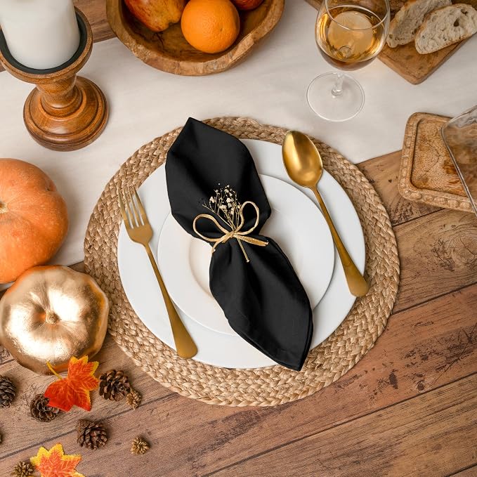 Blue Needles Solid Cloth Napkins Set of 12 Black 100% Cotton Dinner Napkins 18x18 inches - Soft, Reusable, Absorbent & Washable Linen, Ideal for Wedding Events Farmhouse Parties Hotel & Everyday Use