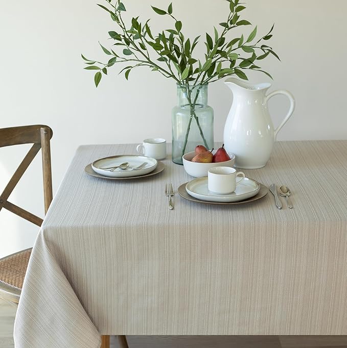 Benson Mills Cameron Textured Fabric Table Cloth, for Everyday Home Dining, Parties, Weddings & Holiday Tablecloths (60" x 84" Rectangular, Millennium Natural)