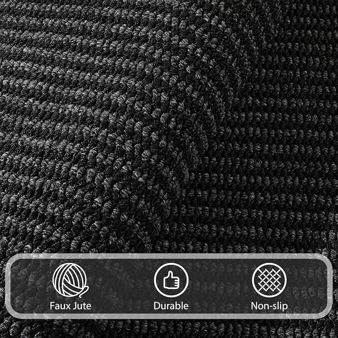 Softlife 5x7 Rugs for Living Room Faux Jute Area Rug Washable Modern Bedroom Rugs Large Non-Slip Farmhouse Floor Carpet for Dining Room Hallway Office Kitchen Entryway, Black