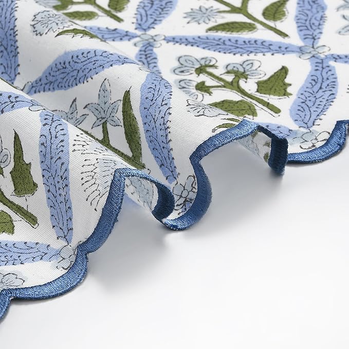 Ridhi Hand Block Print Light Steel Blue 18" x 18" (Set of 4) Embroidery Table Napkins Reusable Cotton Dinner Napkins for Weddings, Parties, Everyday Dining Gift for Spring, Easter, Valentine