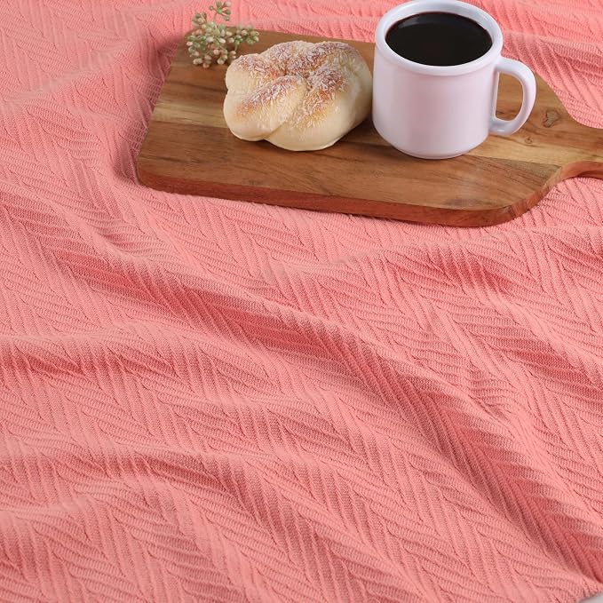 Superior Metro All-Season Cotton Blanket, Woven Blanket for Couch, Bed, Bedding, Farmhouse, Home Essentials, Cute and Cozy Bohemian Blankets, Herringbone Weave, Throw Size, Coral