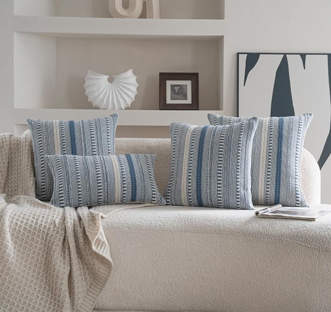 Cethom Boho Throw Pillow Covers 22x22 Inch Set of 2, Farmhouse Decorative Couch Pillow Cases, Blue Accent Pillows of Bed, Sofa Bedroom Living Room Home Decor Cushion Cover
