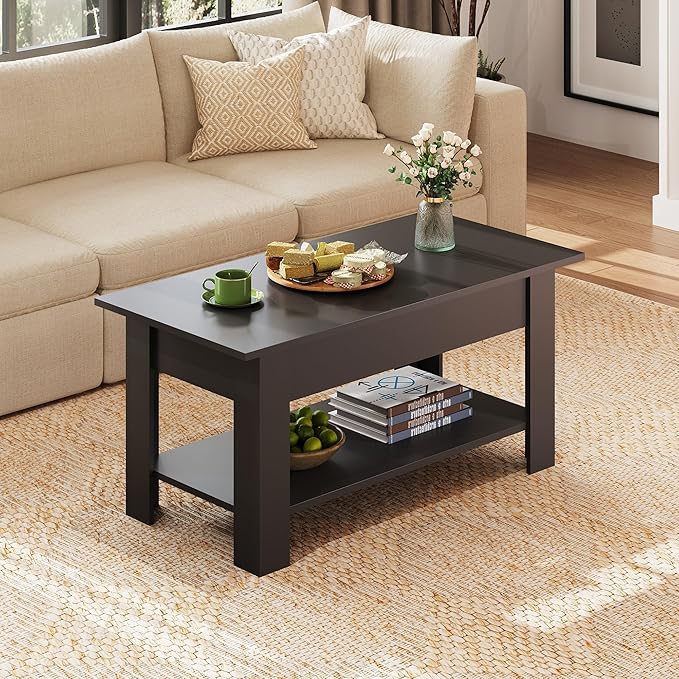WLIVE Coffee Table, 39" Lift Top Coffee Table with Hidden Compartment, Storage Shelf and Lifting Top for Home Living Room, Office and Reception Room, Black