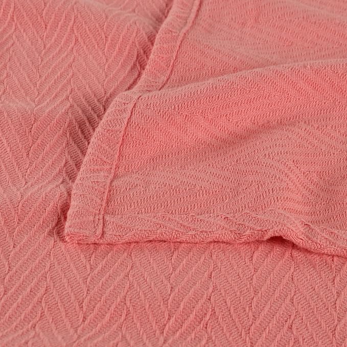 Superior Metro All-Season Cotton Blanket, Woven Blanket for Couch, Bed, Bedding, Farmhouse, Home Essentials, Cute and Cozy Bohemian Blankets, Herringbone Weave, King, Coral