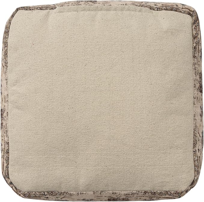 L. R. Resources, Inc. LR Home Vintage Floral Square Indoor Medium Pouf Ottoman, Taupe | Power-Loomed Polyester Foot Rest for Bedroom & Living Room Decor | 18 x 18 x 18 Filled Pouf for Seating