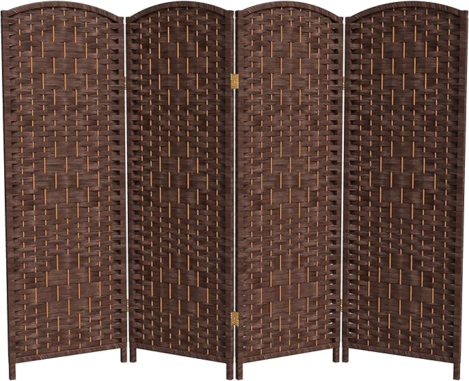 Red Lantern 4 ft. Short Diamond Weave Fiber Folding Screen - Dark Mocha - 4 Panel