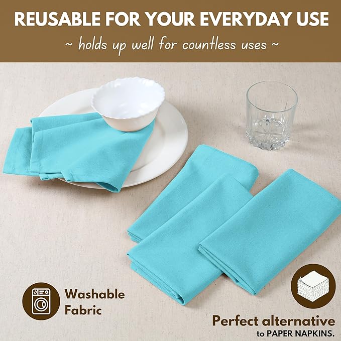 Native Fab Blue Cloth Napkins, 4 Pack, 100% Cotton, 17x17 Inches, Heavy Duty, Soft Texture, Quick Drying, Great for Spring Holidays, Family Gatherings, Baby Showers, Restaurant Use, Ocean Blue