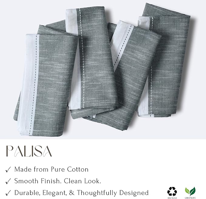 Palisa Cotton Cloth Dinner Napkins Set of 4 Contrast Boarder Napkin for Dinning Table Linen Decor Everyday Party Use Wedding Reception Farmhouse 18x18 Inch – Dark Olive
