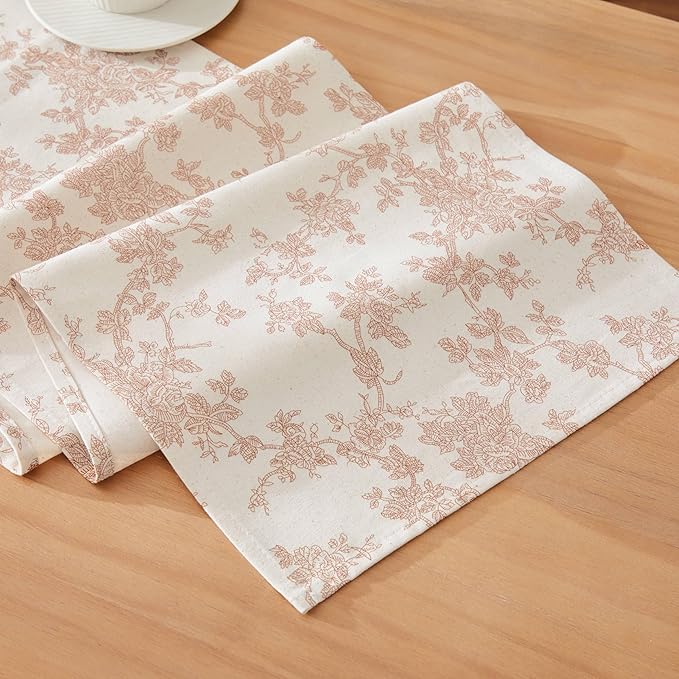 100% Cotton French Pastoral Table Runners, 13x48 Inch Taupe Farmhouse Table Runners 48 Inches Long, Vintage Flowers Print Home Decors