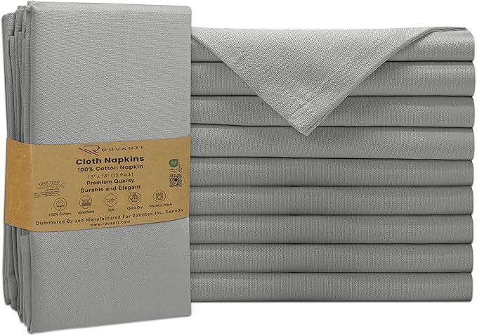 Ruvanti Cloth Napkins Set of 12, 100% Cotton High GSM 18x18 Inches Soft, Washable, Highly Durable & Absorbent, Perfect for Parties, Christmas, Thanksgiving Dinners – Wild Dove
