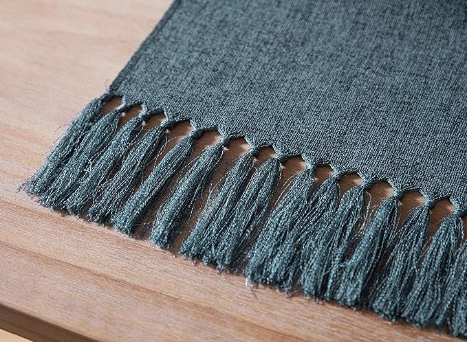 ZeeMart Blue Table Runners 108 Inches Long, Burlap Linen Style Rustic Farmhouse Table Runner, Long Boho Dining Table Runner, 13x108 Inches, Blue