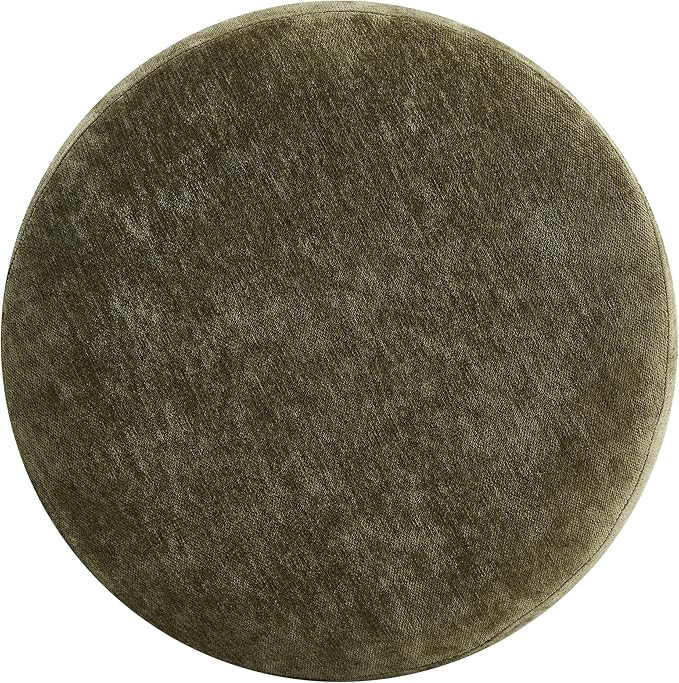 Upholstered Round Ottoman Set of 2, Green Pouf Ottoman, Modern Footstool with Soft Padded Seat & Solid Wood Frame, Multifunctional Vanity Stool Accent Seat for Living Room and Bedroom, Chenille