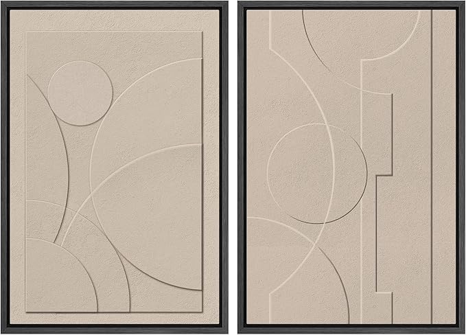 SIGNWIN Framed Canvas Print Wall Art Set Art Deco Geometric Polygon Collage Abstract Shapes Illustrations Minimal Decorative Boho Nordic Relax for Living Room, Bedroom, Office - 24"x36"x2 Black