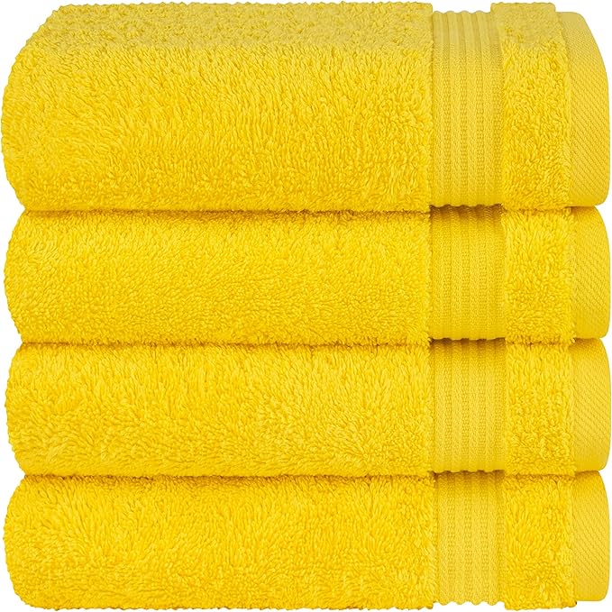 Cotton Paradise 100% Cotton Turkish Towel Set, Soft Absorbent Quick Dry, 4 Piece Hand Towel Set, Yellow