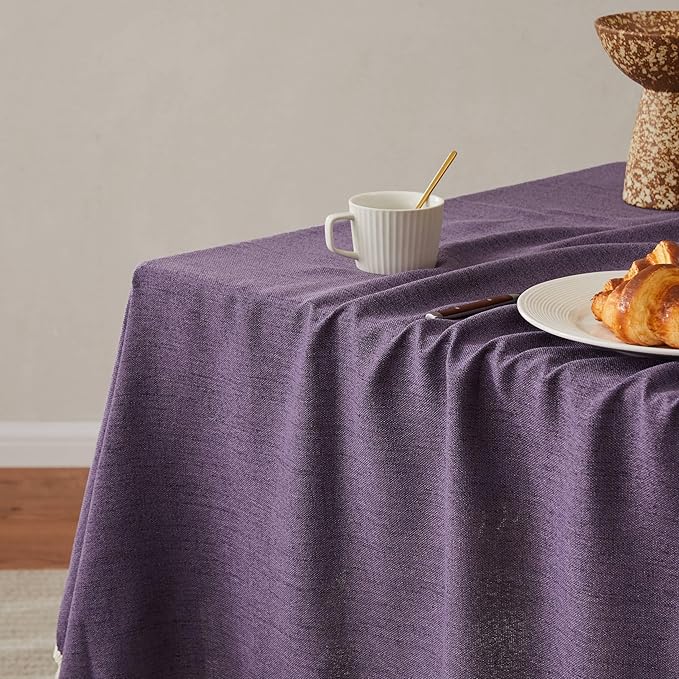 Linen Tablecloth with Tassels, Farmhouse Style PurpleTablecloth, Water Resistant Burlap Tablecloths for Rectangle Table, 60x84 Inch Purple