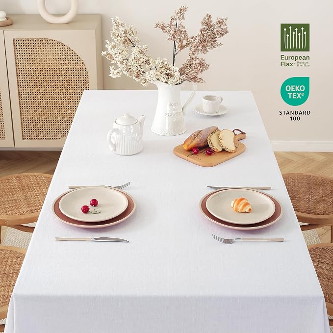 100% Pure Linen Tablecloths 90x132Inches,Rectangle Table Cloth for Dining,Picnic,Weddings and Restaurants,Durable Stonewashed Tablecloths (Re-White, Rectangle - 90 x 132 Inch)