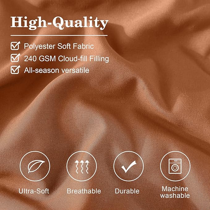 Monbix Super King Size Comforter Set - 7 Pieces Burnt Orange Bed in a Bag Super King Bedding Sets with Comforters, All Seasons Comforter Bed Set with Sheets,Pillowcases & Shams