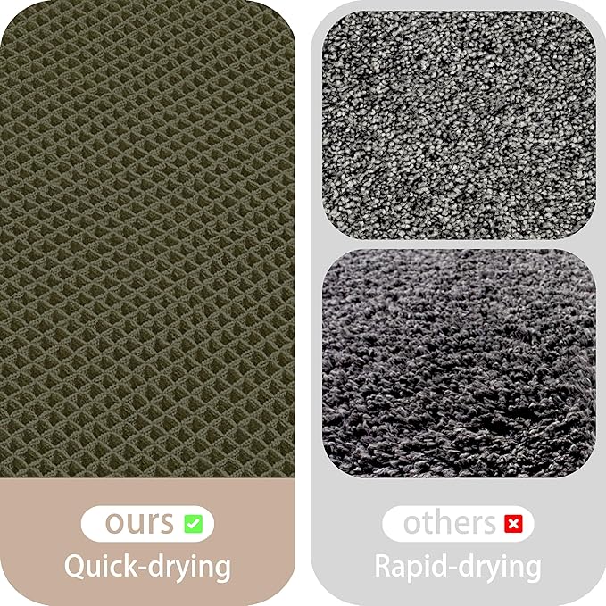 Waffle Runner Rug Non Slip, Boho Bath Mat, Super Absorbent Quick Dry Long Bath Runner Bathroom, Soft Farmhouse Bath Rug with Tassels, Washable Shower Mats for Floor 24"x72", Olive Green