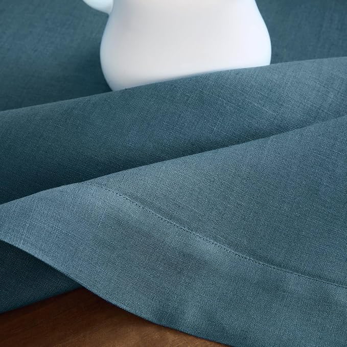 Solino Home Linen Tablecloth for Rectangle Tables 60 x 132 Inch - 100% Pure Linen Peacock Blue Table Cloth - Fete, Machine Washable Cloth Tablecloth