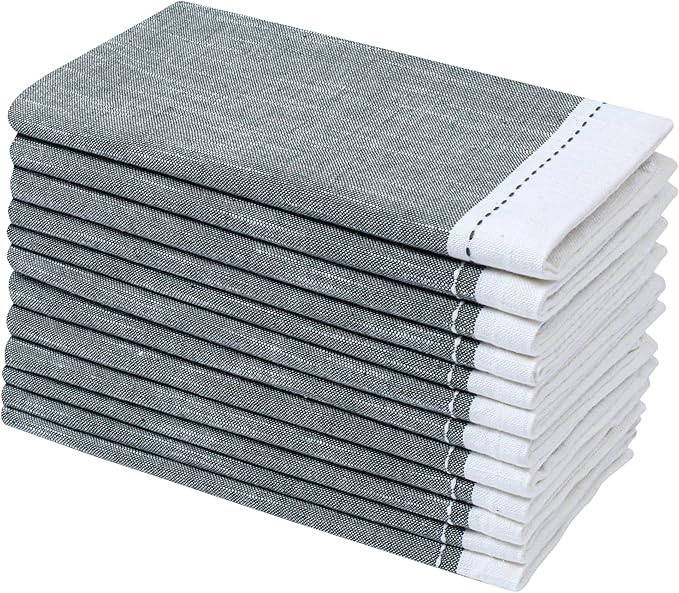 Palisa Cotton Cloth Dinner Napkins Set of 12 Contrast Boarder Napkin for Dinning Table Linen Decor Everyday Party Use Wedding Reception Farmhouse 18x18 Inch – Dark Olive